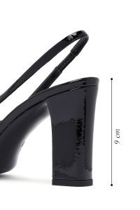 کفش زنانه ورنی مشکی پشت‌باز پاشنه‌بلند ضخیم دری مد