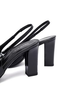 کفش زنانه ورنی مشکی پشت‌باز پاشنه‌بلند ضخیم دری مد