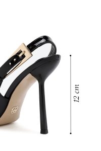 کفش زنانه ورنی مشکی پشت‌باز پاشنه‌بلند نازک دری مد