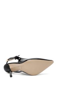 کفش زنانه ورنی مشکی پشت‌باز پاشنه‌بلند نازک دری مد