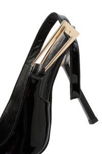 کفش زنانه ورنی مشکی پشت‌باز پاشنه‌بلند نازک دری مد