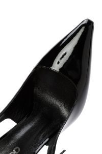 کفش زنانه ورنی مشکی پشت‌باز پاشنه‌بلند نازک دری مد