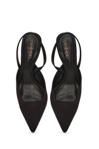 کفش زنانه پارچه‌ای مشکی پشت‌باز پاشنه‌کوتاه ضخیم دری مد