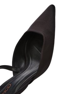 کفش زنانه پارچه‌ای مشکی پشت‌باز پاشنه‌کوتاه ضخیم دری مد