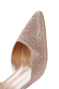 کفش زنانه پشت باز نگین‌دار پاشنه‌دار نازک طلایی دری مد