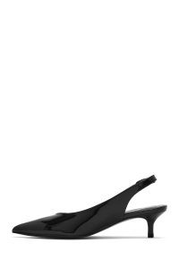 کفش زنانه پشت باز پاشنه‌کوتاه ورنی مشکی دری مد