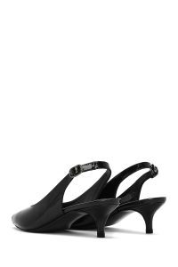 کفش زنانه پشت باز پاشنه‌کوتاه ورنی مشکی دری مد