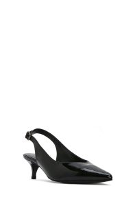 کفش زنانه پشت باز پاشنه‌کوتاه ورنی مشکی دری مد