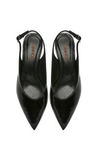 کفش زنانه پشت باز پاشنه‌کوتاه ورنی مشکی دری مد