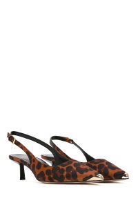 کفش زنانه پلنگی ساتن پاشنه نازک کوتاه پشت باز دری مد