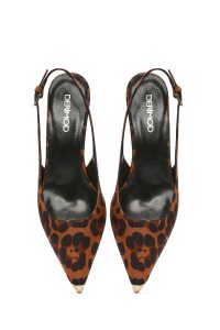 کفش زنانه پلنگی ساتن پاشنه نازک کوتاه پشت باز دری مد