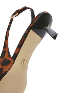 کفش زنانه پلنگی ساتن پاشنه نازک کوتاه پشت باز دری مد