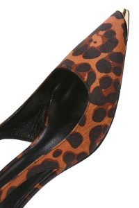 کفش زنانه پلنگی ساتن پاشنه نازک کوتاه پشت باز دری مد