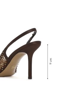 کفش زنانه چرم برنز نگین‌دار پشت‌باز پاشنه‌نازک دری مد