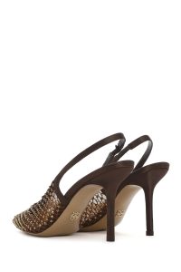 کفش زنانه چرم برنز نگین‌دار پشت‌باز پاشنه‌نازک دری مد