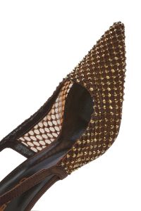 کفش زنانه چرم برنز نگین‌دار پشت‌باز پاشنه‌نازک دری مد