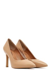 کفش زنانه چرم بژ پاشنه‌نازک استیلتو دری مد