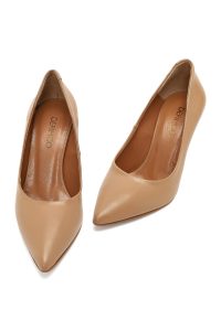 کفش زنانه چرم بژ پاشنه‌نازک استیلتو دری مد