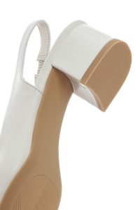 کفش زنانه چرم بژ پشت‌باز پاشنه‌کوتاه ضخیم دری مد