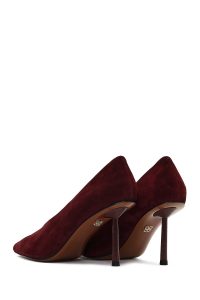 کفش زنانه چرم جیر زرشکی پاشنه‌نازک استیلتو دری مد