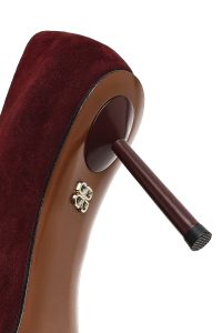 کفش زنانه چرم جیر زرشکی پاشنه‌نازک استیلتو دری مد