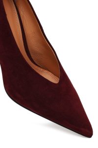 کفش زنانه چرم جیر زرشکی پاشنه‌نازک استیلتو دری مد