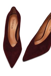 کفش زنانه چرم جیر زرشکی پاشنه‌نازک استیلتو دری مد