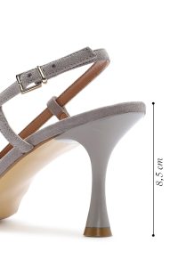 کفش زنانه چرم جیر طوسی پشت‌باز پاشنه‌نازک دری مد