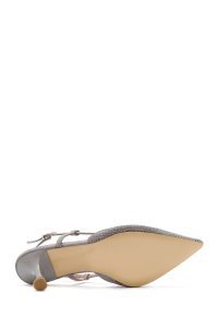 کفش زنانه چرم جیر طوسی پشت‌باز پاشنه‌نازک دری مد