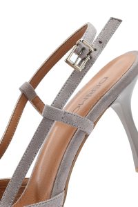 کفش زنانه چرم جیر طوسی پشت‌باز پاشنه‌نازک دری مد