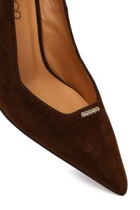 کفش زنانه چرم جیر قهوه‌ای پاشنه‌نازک استیلتو دری مد