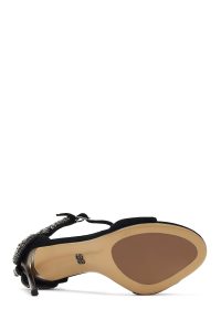 کفش زنانه چرم جیر مشکی نگین‌دار مچی سگک‌دار پاشنه‌بلند نازک دری مد