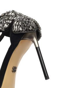 کفش زنانه چرم جیر مشکی نگین‌دار مچی سگک‌دار پاشنه‌بلند نازک دری مد