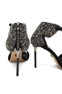 کفش زنانه چرم جیر مشکی نگین‌دار مچی سگک‌دار پاشنه‌بلند نازک دری مد