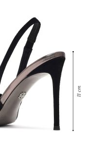 کفش زنانه چرم جیر مشکی نگین‌دار پشت‌باز پاشنه‌بلند نازک دری مد