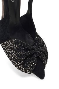 کفش زنانه چرم جیر مشکی نگین‌دار پشت‌باز پاشنه‌بلند نازک دری مد