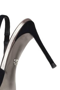 کفش زنانه چرم جیر مشکی نگین‌دار پشت‌باز پاشنه‌بلند نازک دری مد