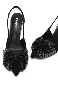 کفش زنانه چرم جیر مشکی نگین‌دار پشت‌باز پاشنه‌بلند نازک دری مد