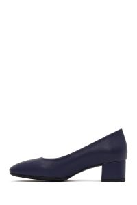 کفش زنانه چرم سرمه‌ای پاشنه‌بلند ضخیم دری مد