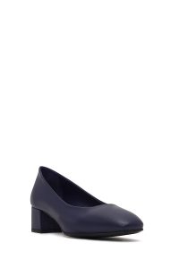 کفش زنانه چرم سرمه‌ای پاشنه‌بلند ضخیم دری مد