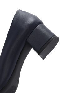 کفش زنانه چرم سرمه‌ای پاشنه‌کوتاه ضخیم دری مد