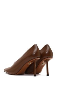 کفش زنانه چرم قهوه‌ای پاشنه‌نازک استیلتو دری مد