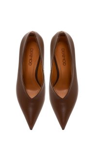 کفش زنانه چرم قهوه‌ای پاشنه‌نازک استیلتو دری مد
