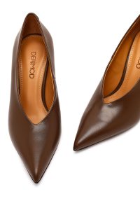 کفش زنانه چرم قهوه‌ای پاشنه‌نازک استیلتو دری مد