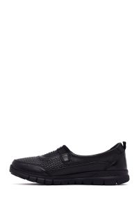 کفش زنانه چرم مشکی با جزئیات نگین راحتی دری مد