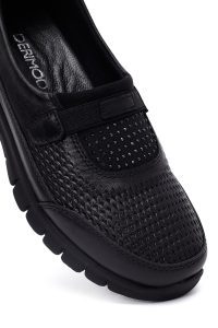 کفش زنانه چرم مشکی با جزئیات نگین راحتی دری مد