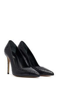 کفش زنانه چرم مشکی طرح‌دار پاشنه‌بلند نازک استیلتو دری مد