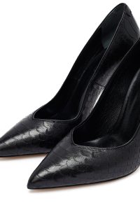 کفش زنانه چرم مشکی طرح‌دار پاشنه‌بلند نازک استیلتو دری مد