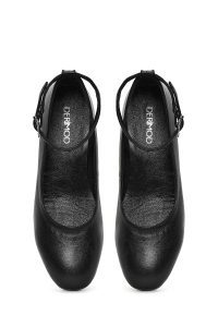 کفش زنانه چرم مشکی مچی سگک‌دار پاشنه‌کوتاه ضخیم دری مد