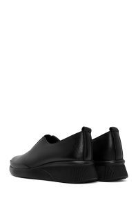 کفش زنانه چرم مشکی نگین‌دار لژدار راحتی دری مد